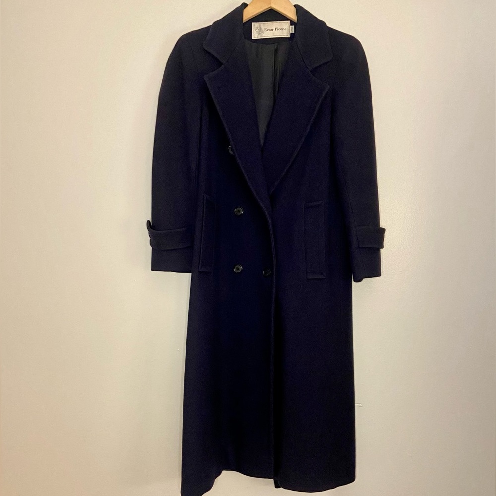 Evan Picone Women's Dark Blue Wool Vintage Trenchcoat